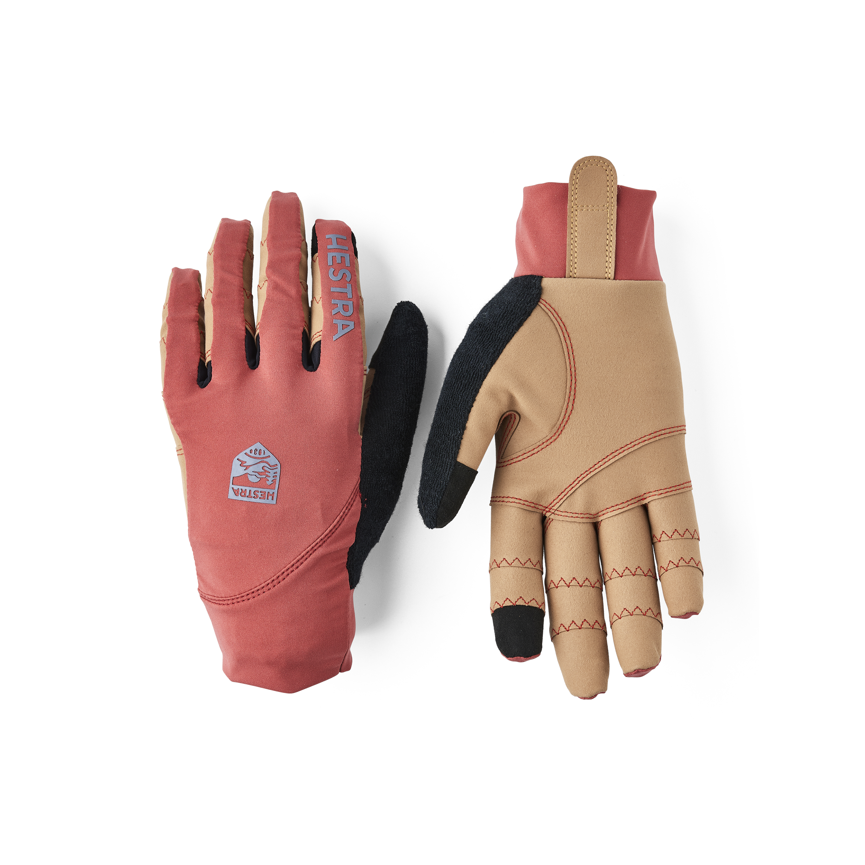Light brown cycling glove with lycra back and light brown synthetic suede palm