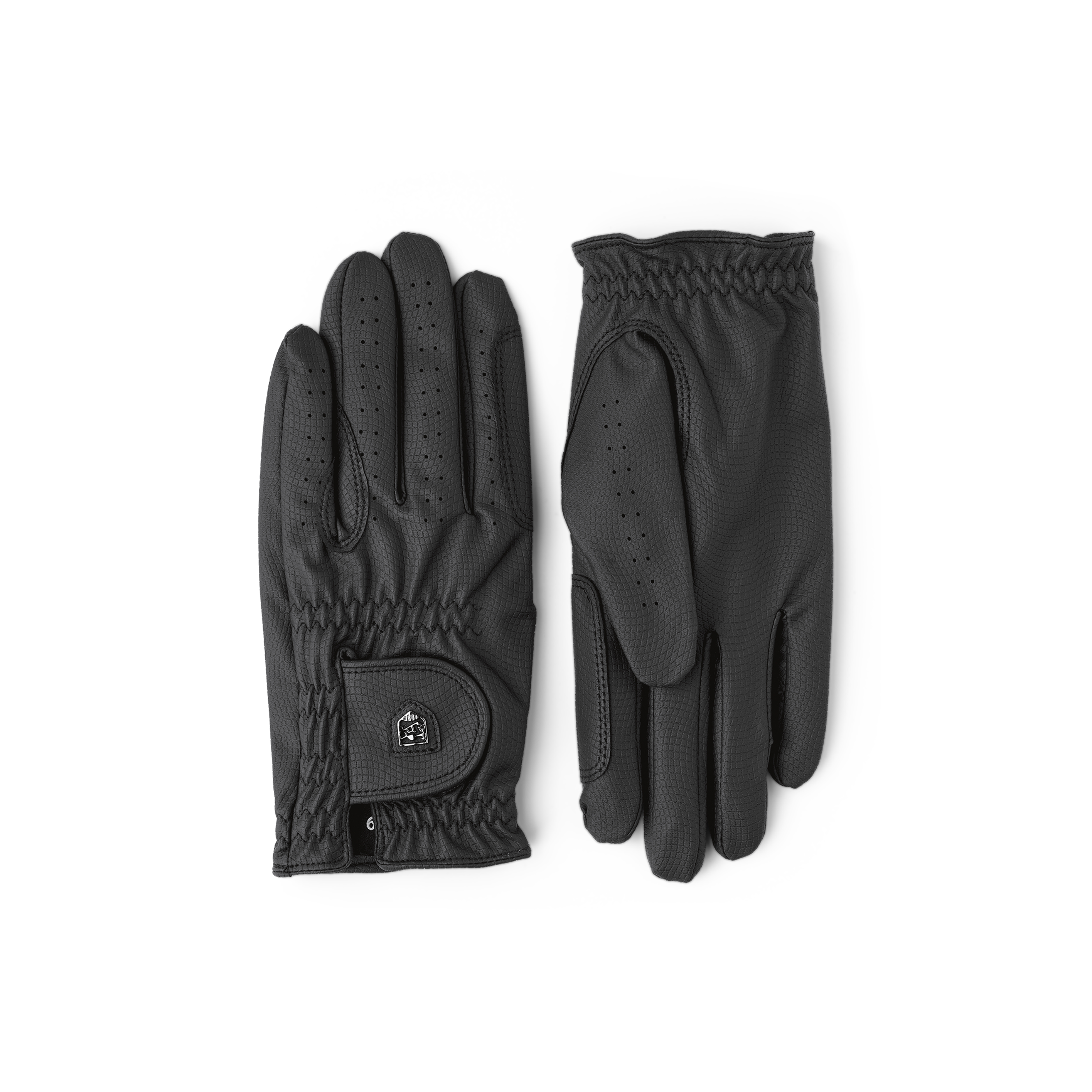 Black riding glove made of synthetic material