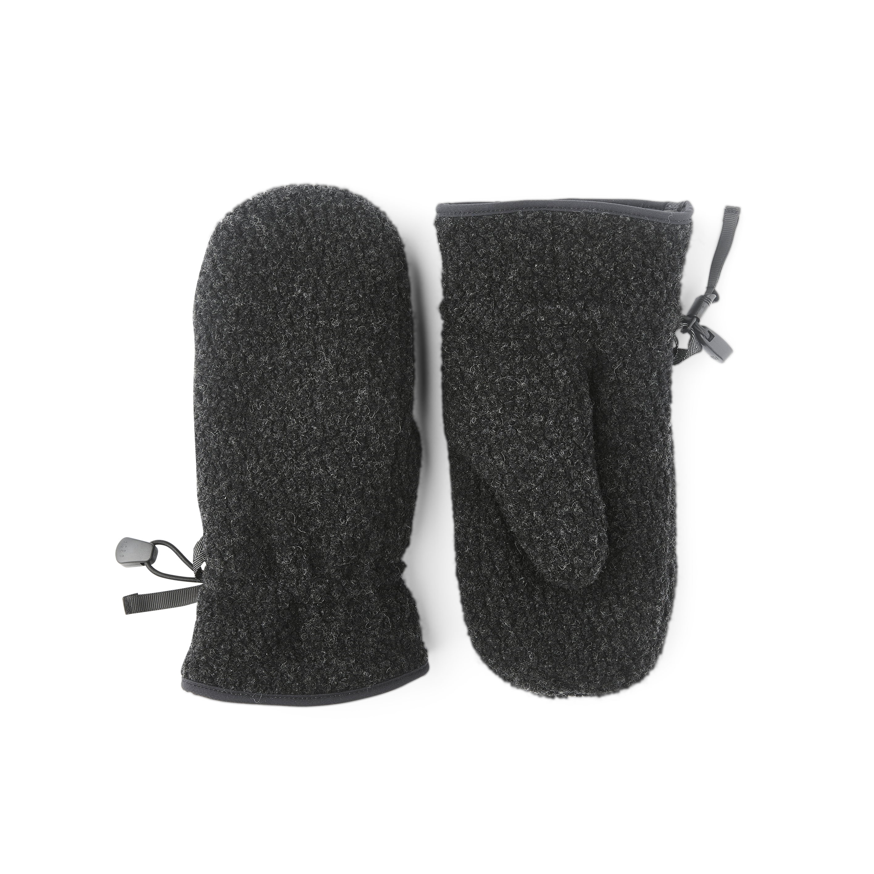 Dark gray machine-sewn mitten in shaggy teddy fleece