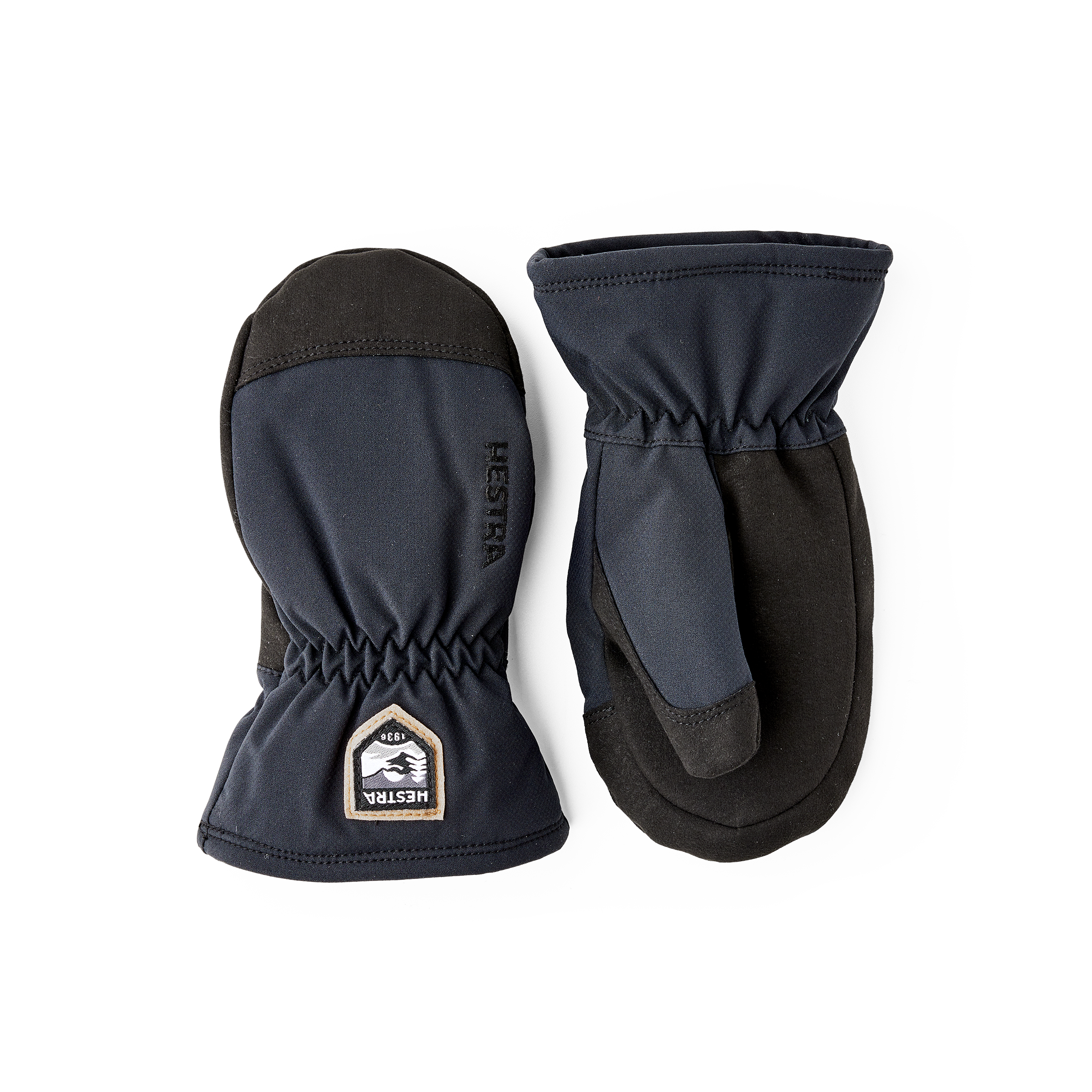 Black fabric mitten with synthetic suede palm