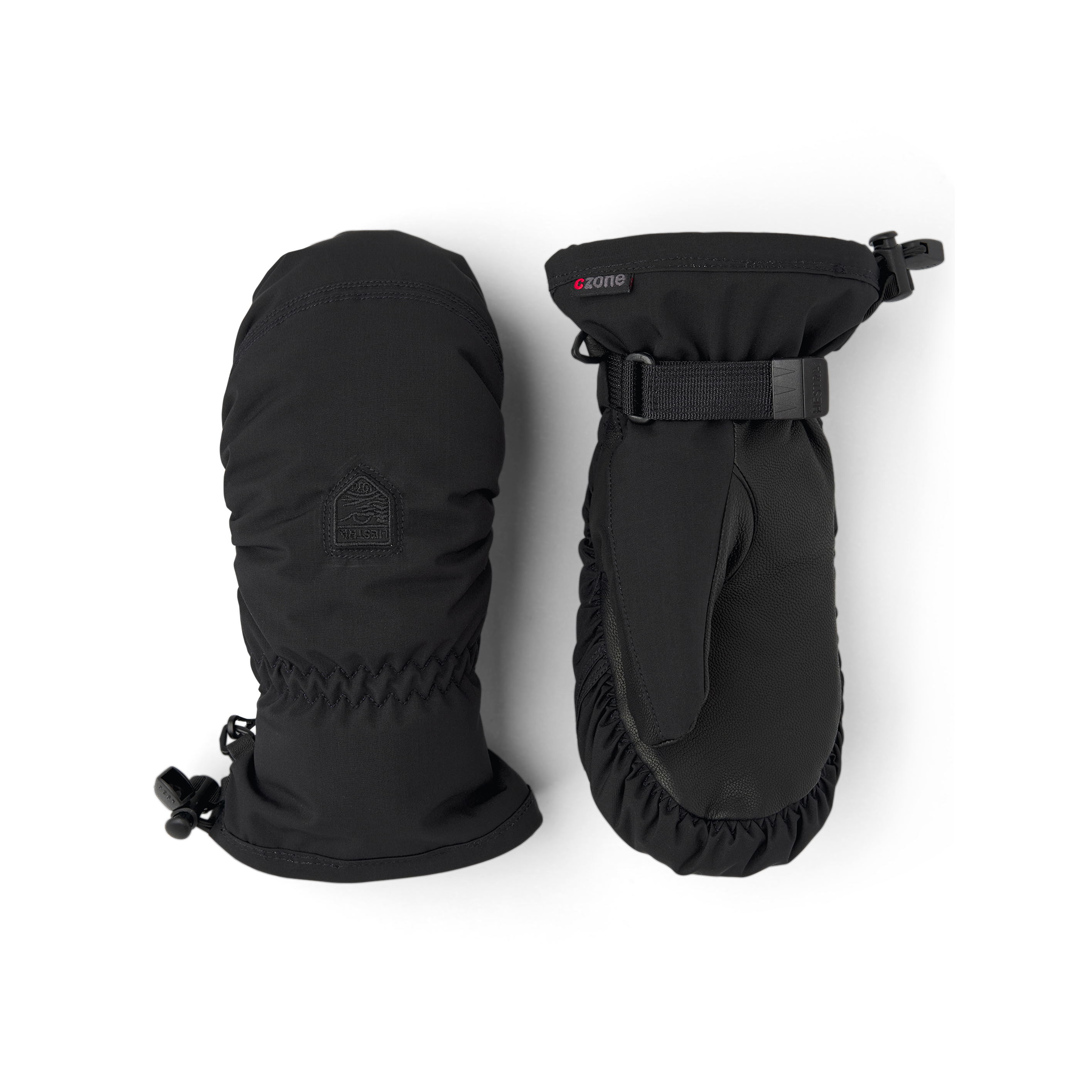 Black fabric mitten with black hairsheep palm and wrist adjustment