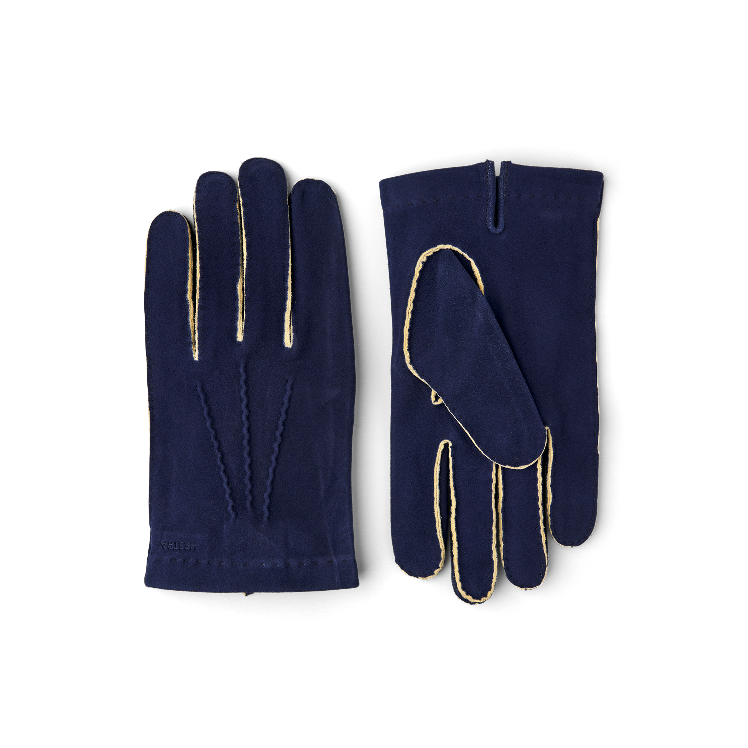 Blue hand-sewn suede glove