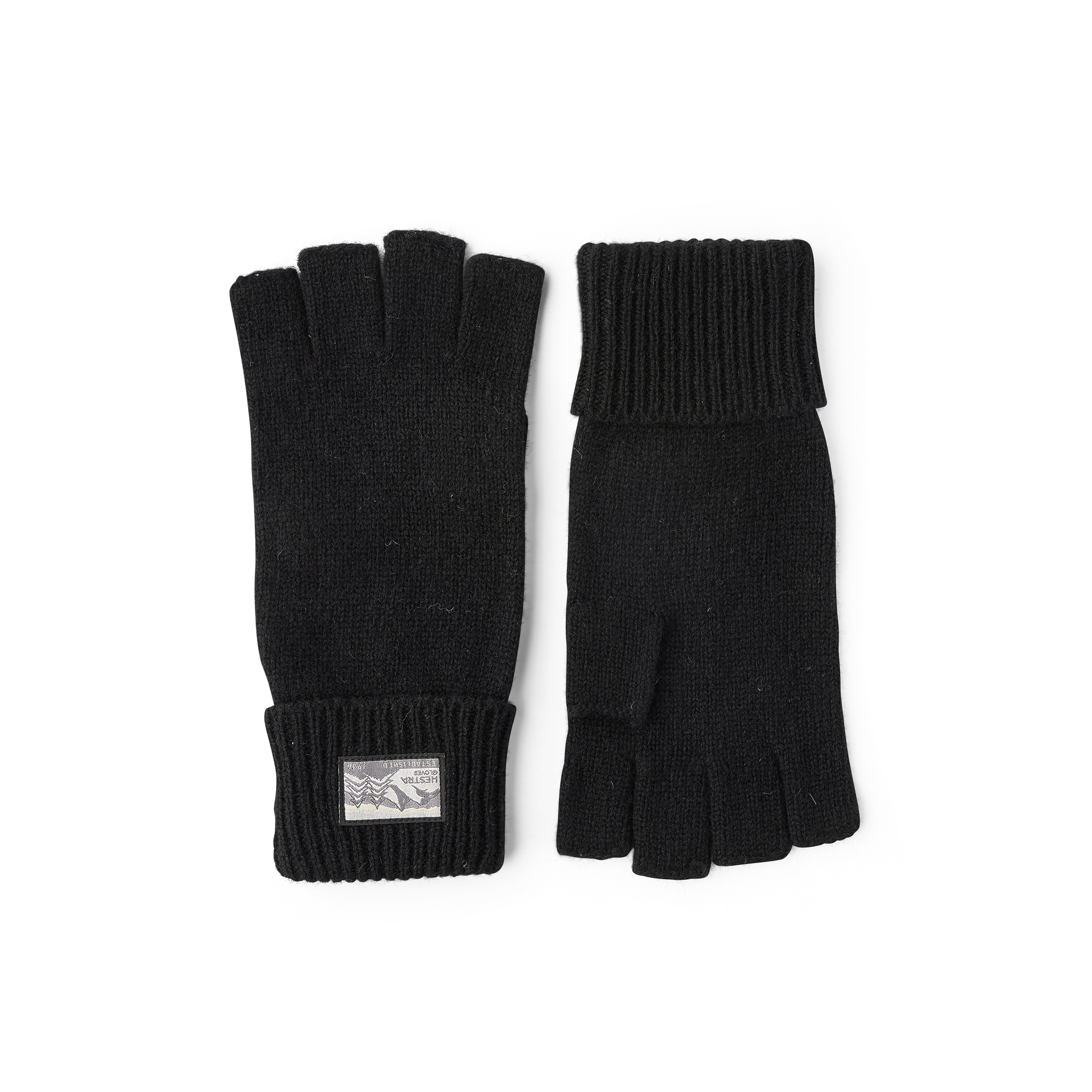 Black fingerless glove in mottled wool yarn