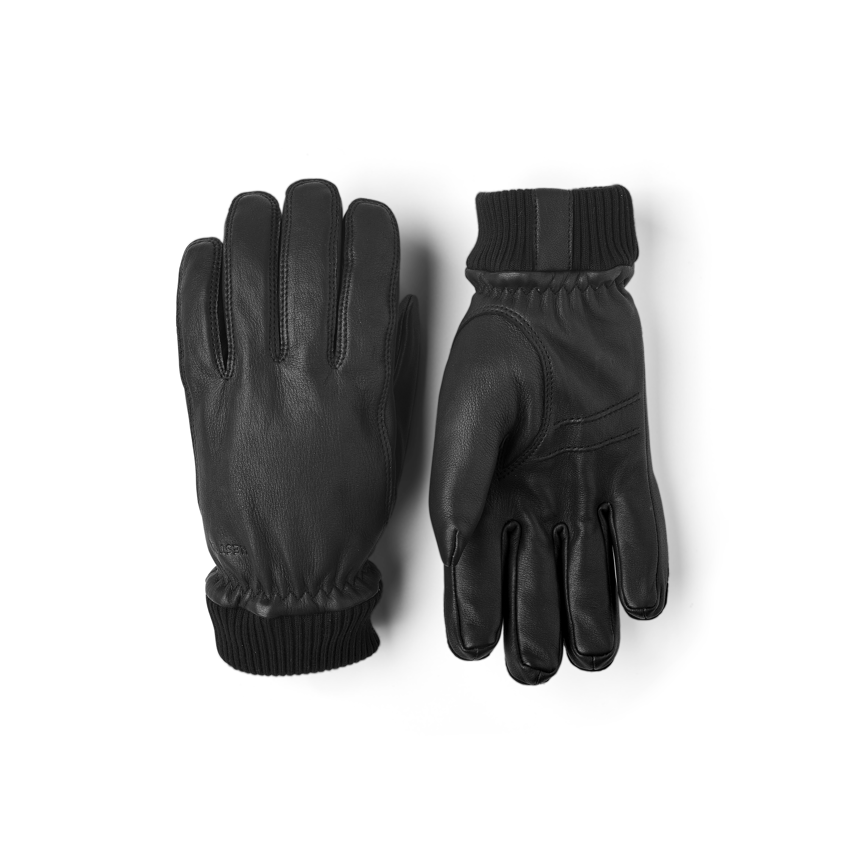 Black machine-sewn deerskin glove with knitted cuff