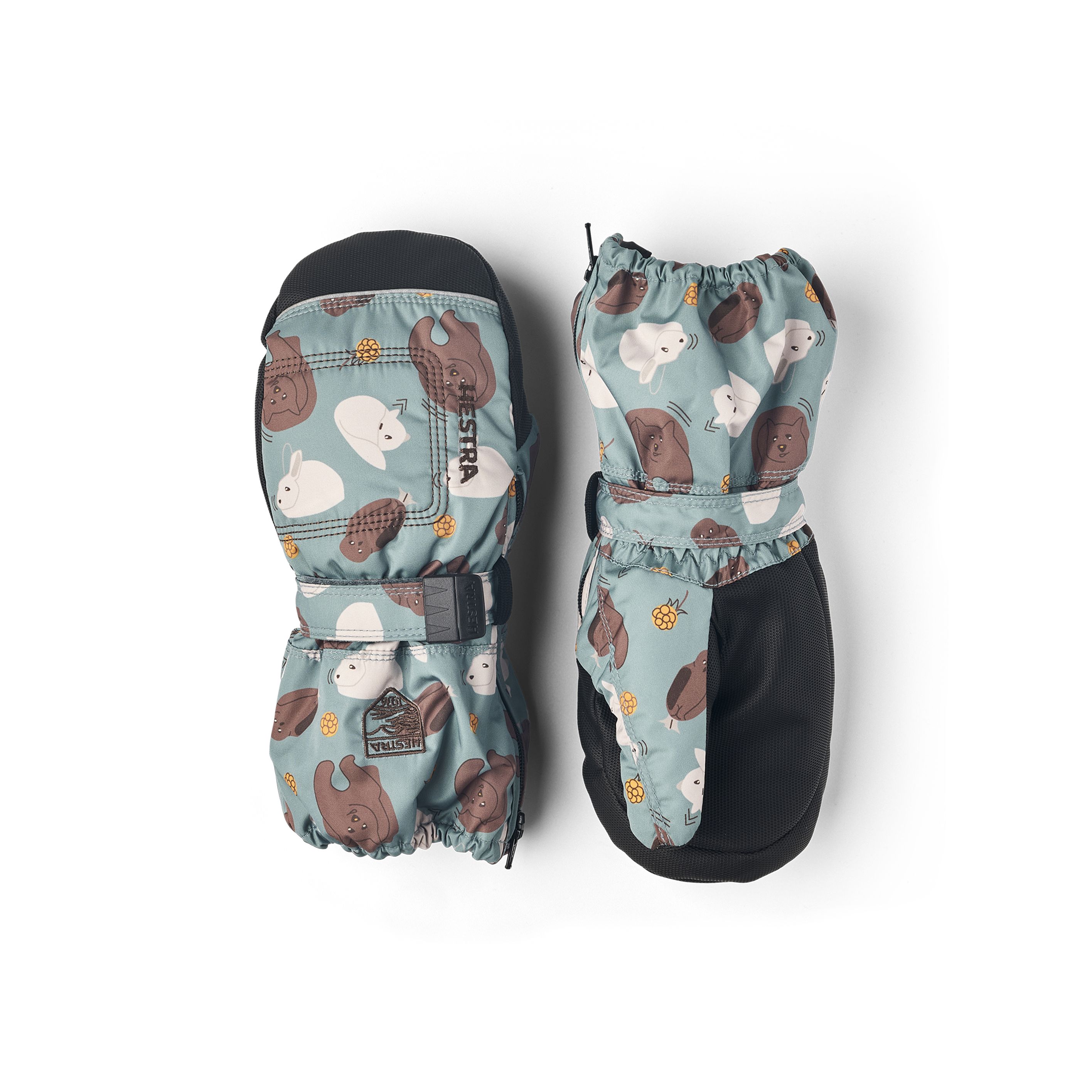 Sea blue print fabric mitten with black palm and wrist adjustment