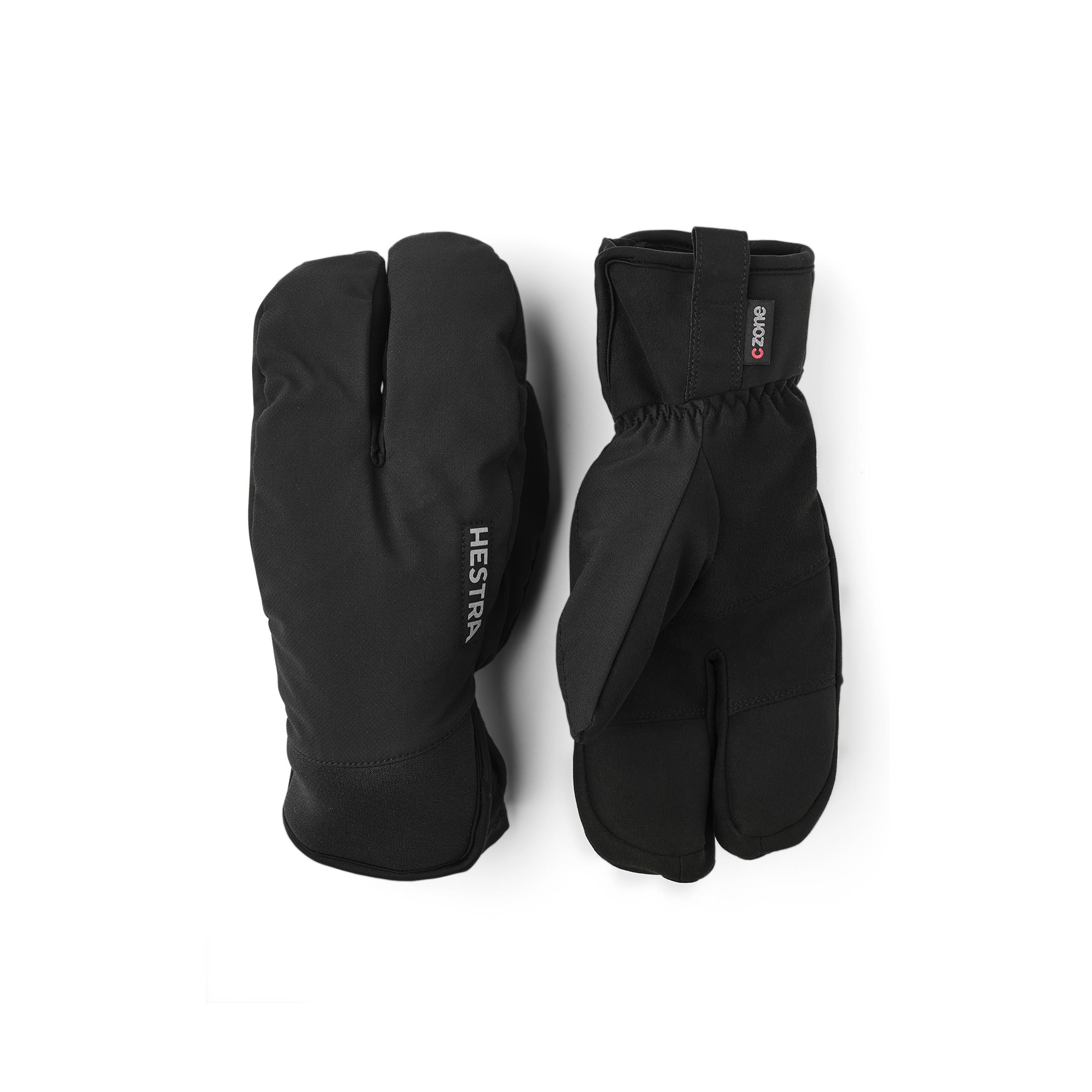 Black fabric lobster glove with synthetic suede palm