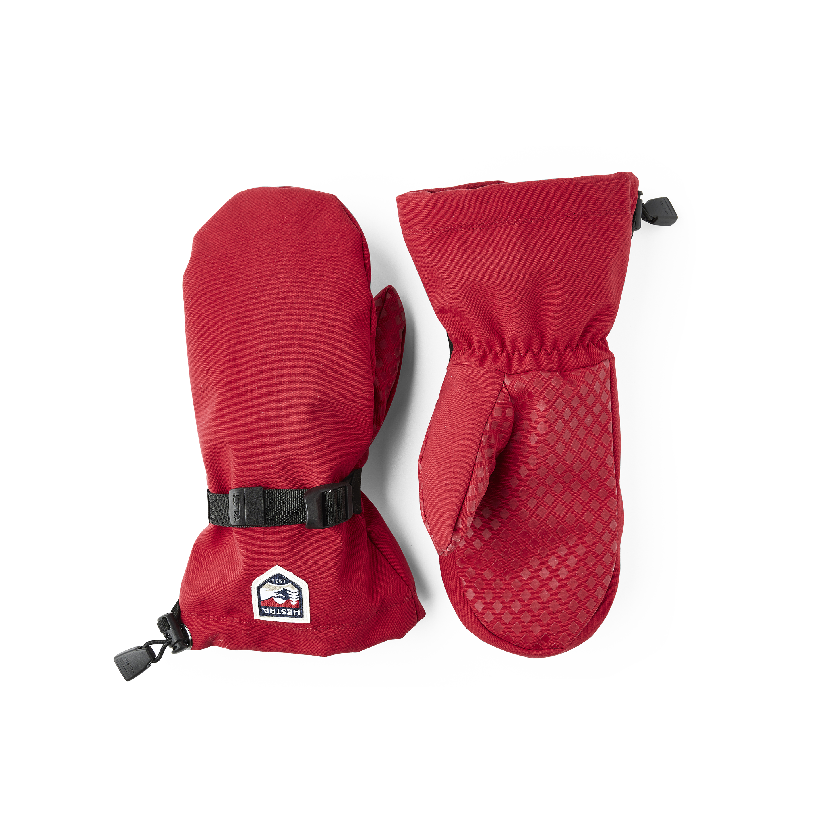 Red fabric mitten with wrist adjustment