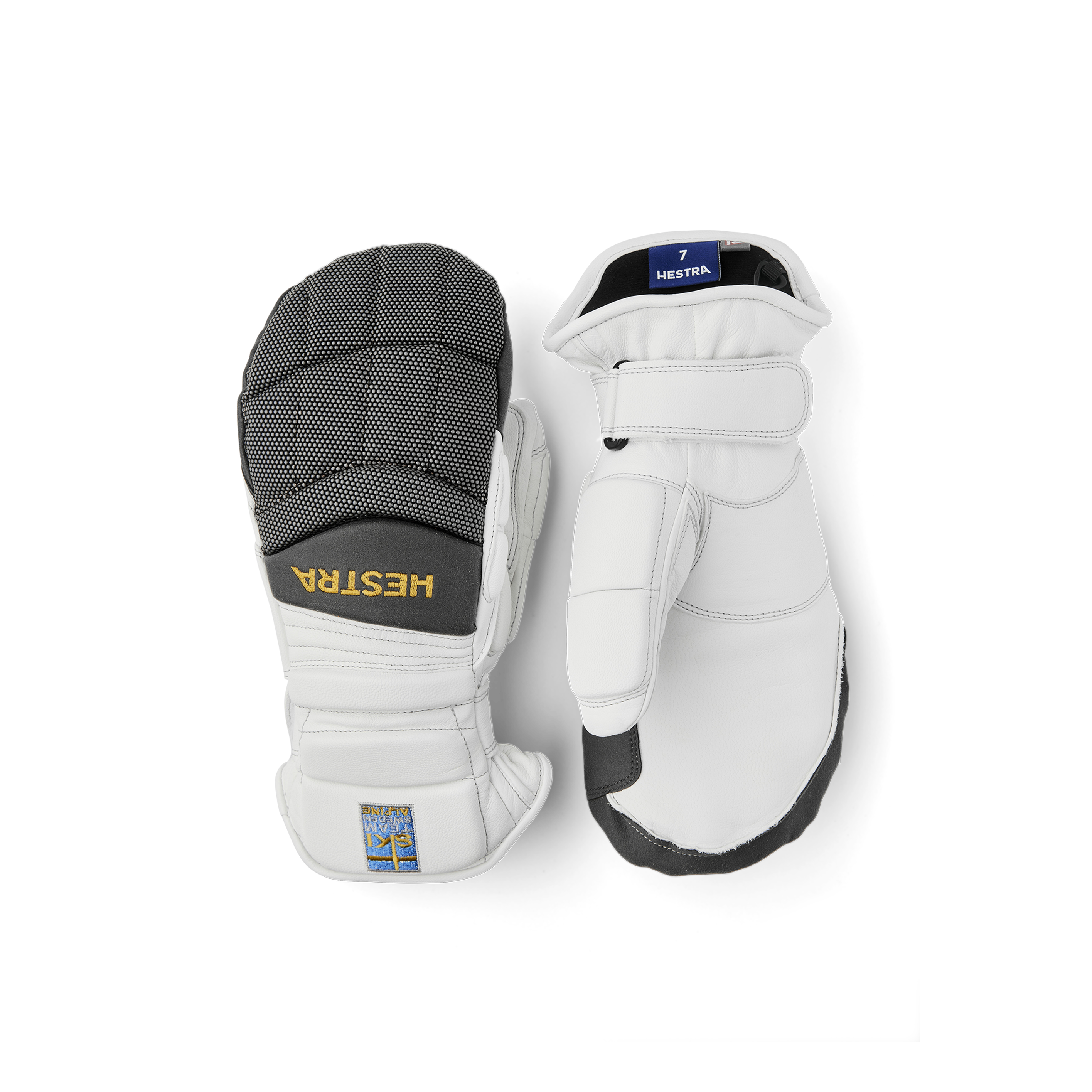 White and gray goat leather mitten