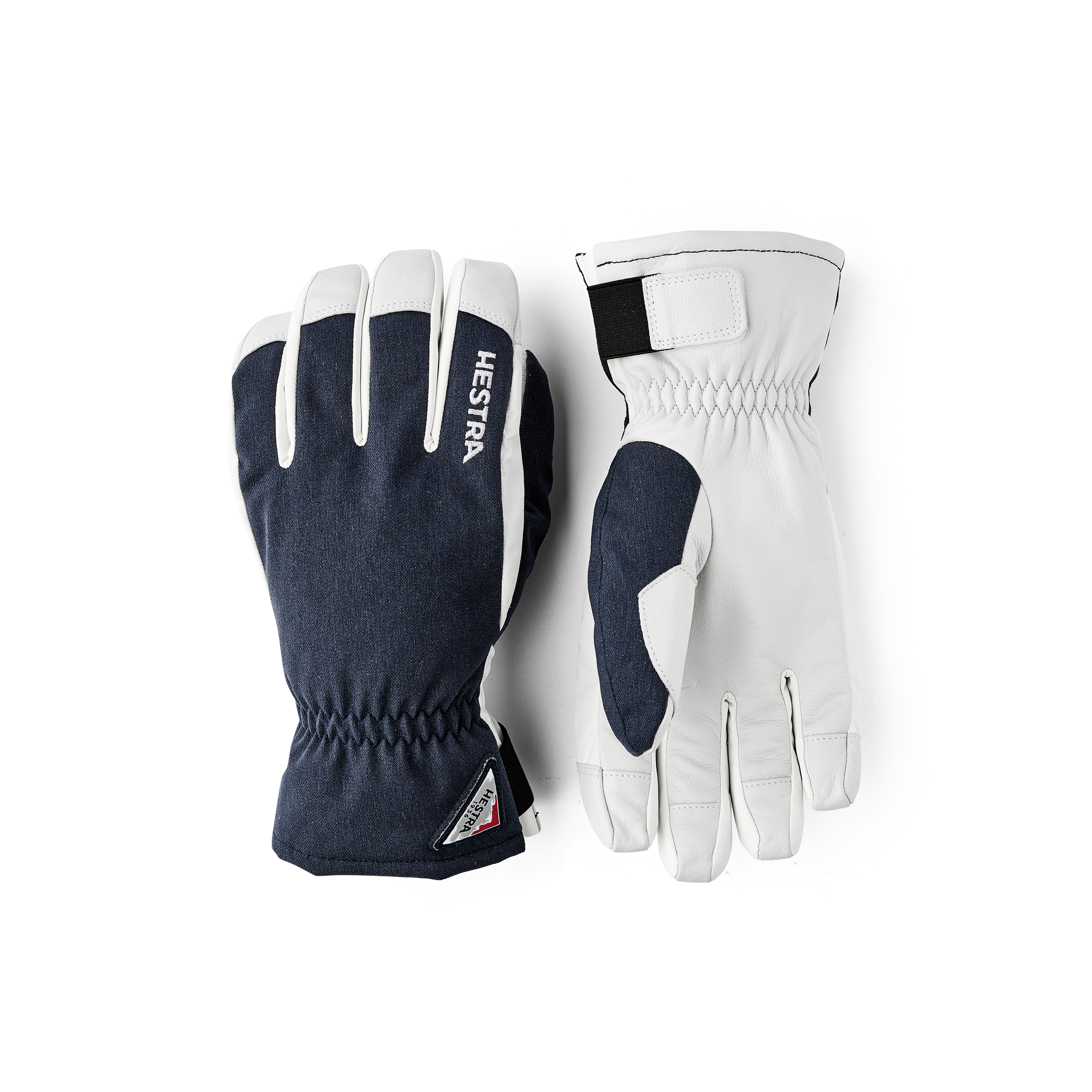 Dark blue ski glove with white goat leather palm