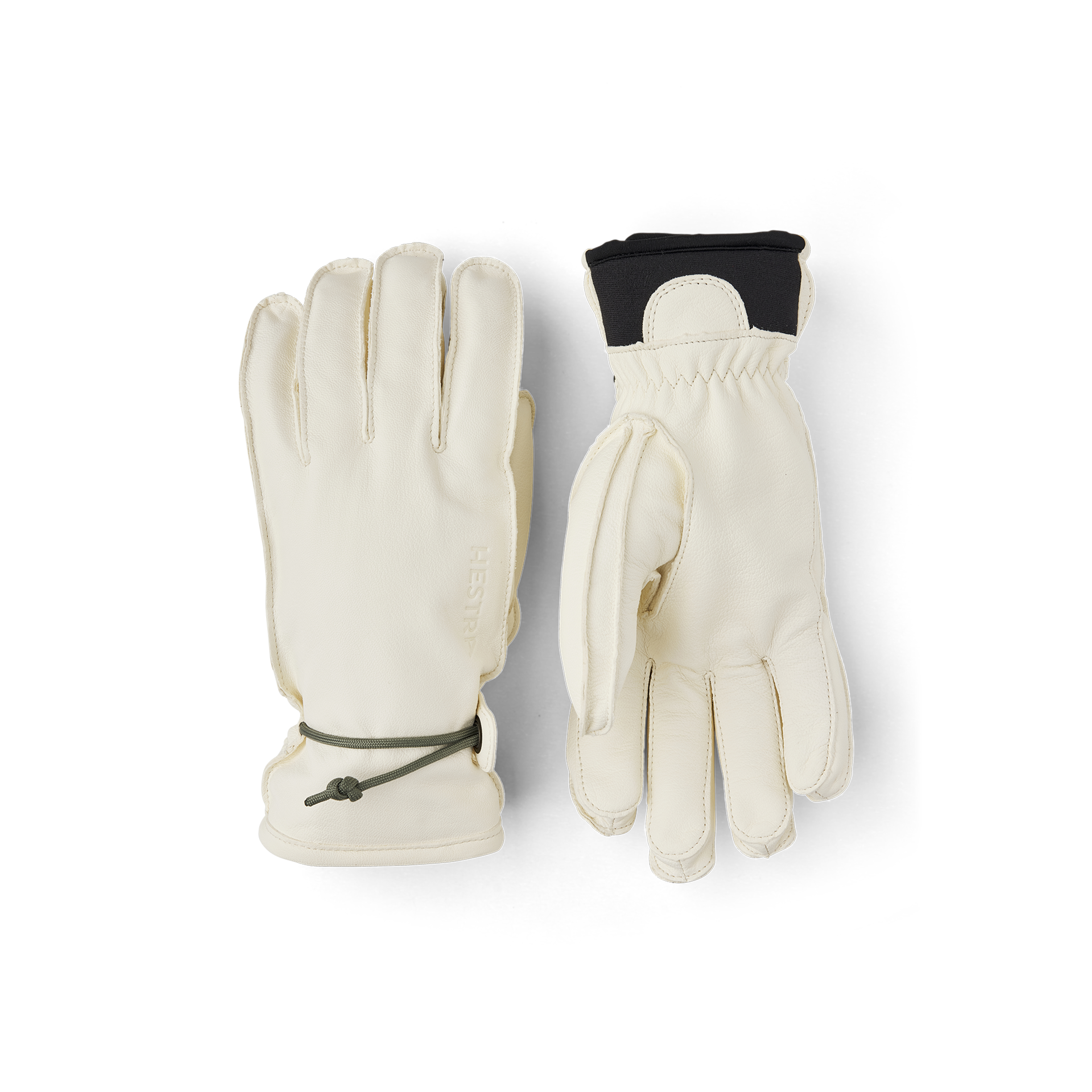 White cow hide ski glove with wrist adjustment