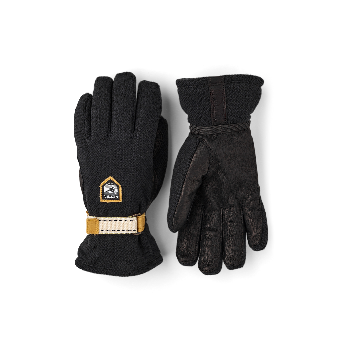 Black cross-country ski glove with goat leather palm and wrist adjustment