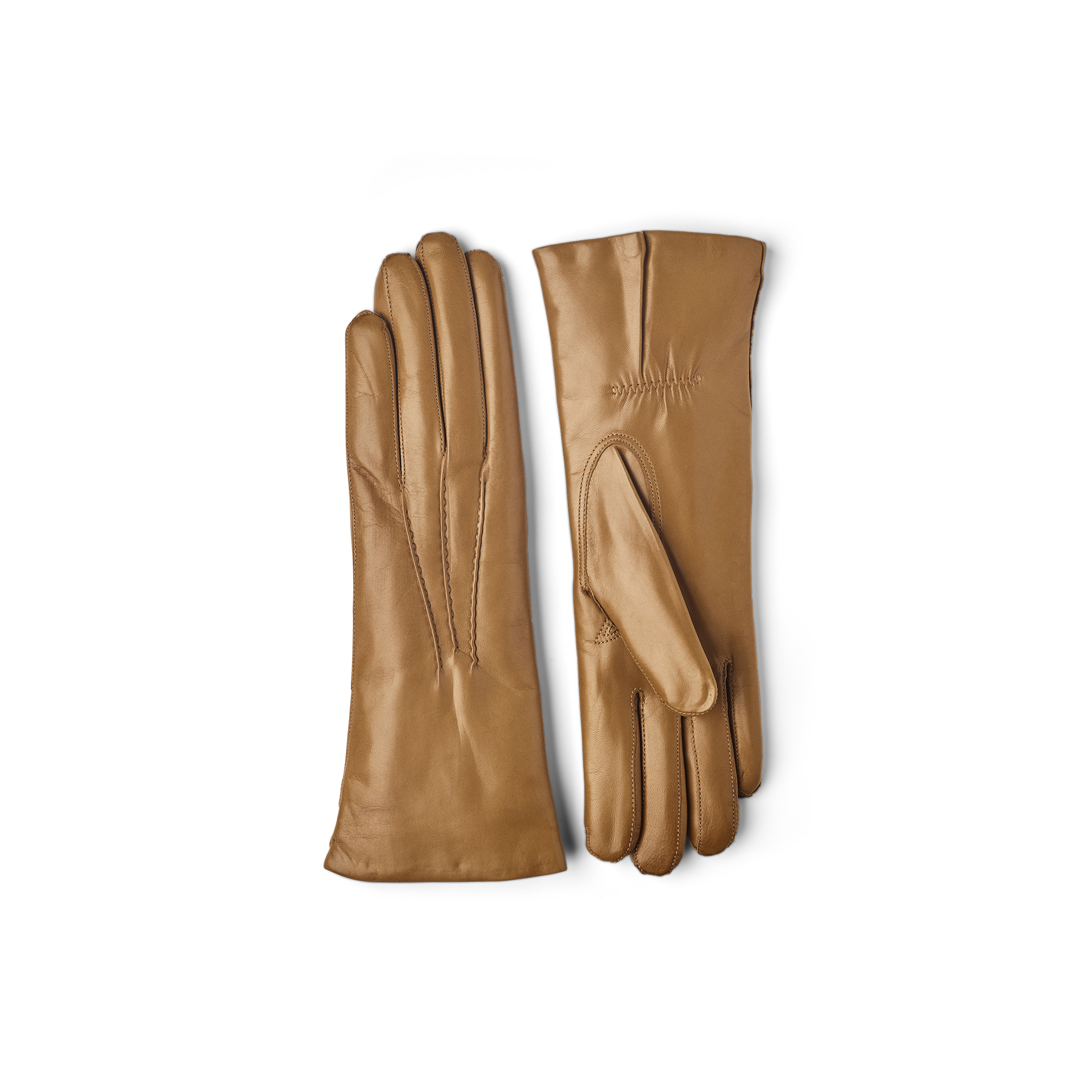 Light brownish-yellow machine-sewn hairsheep leather glove