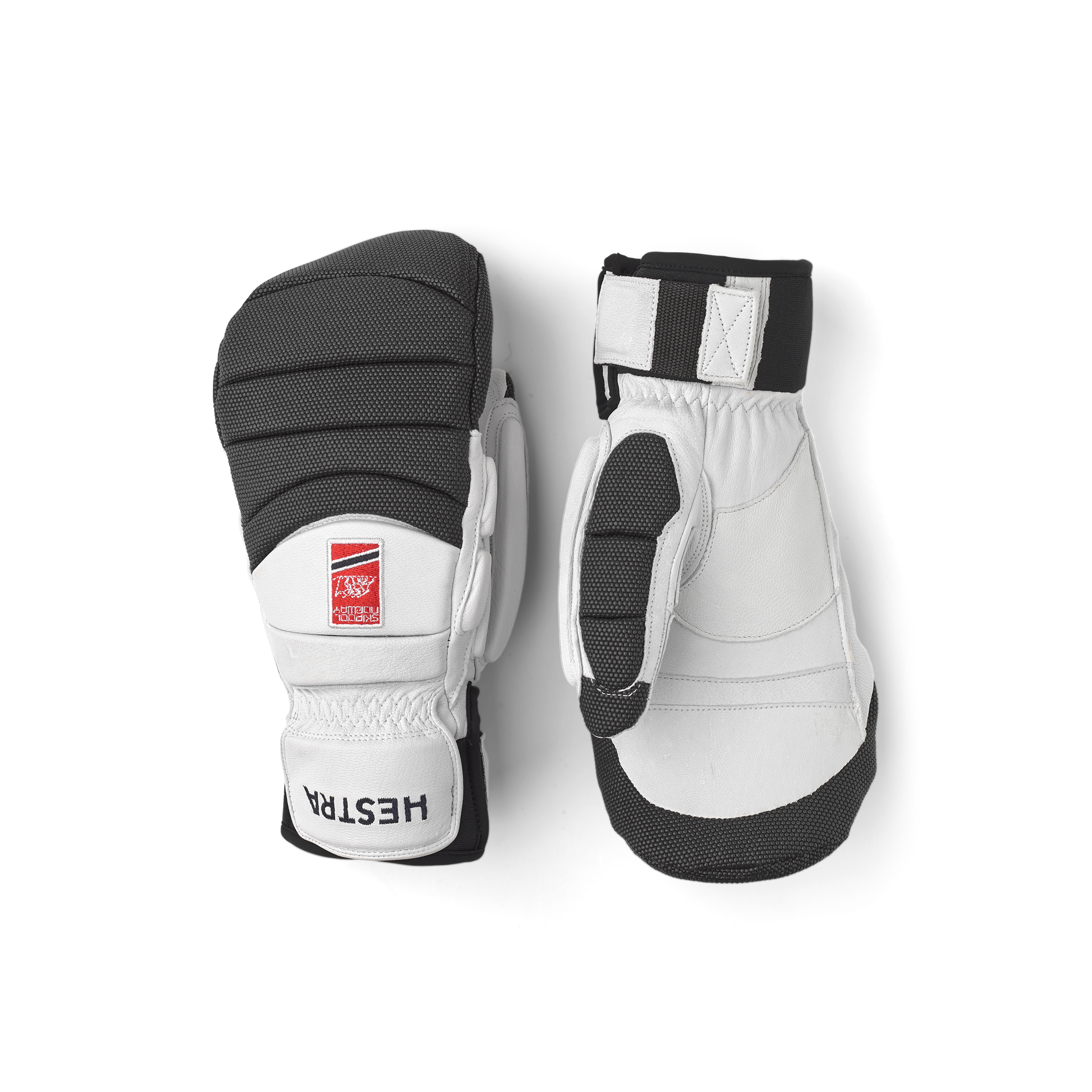 White alpine goat leather mitten with gray backhand protection
