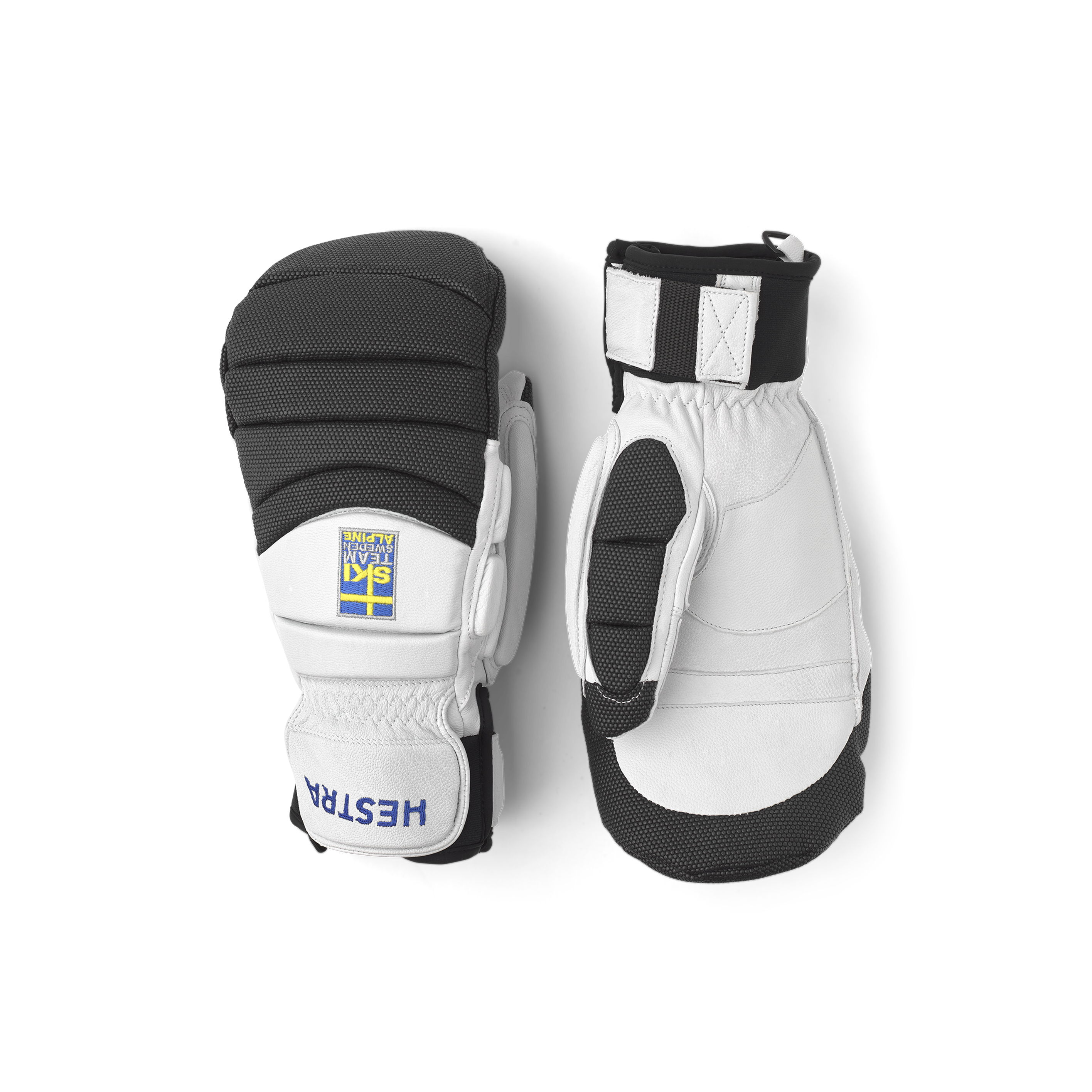 White alpine goat leather mitten with gray backhand protection