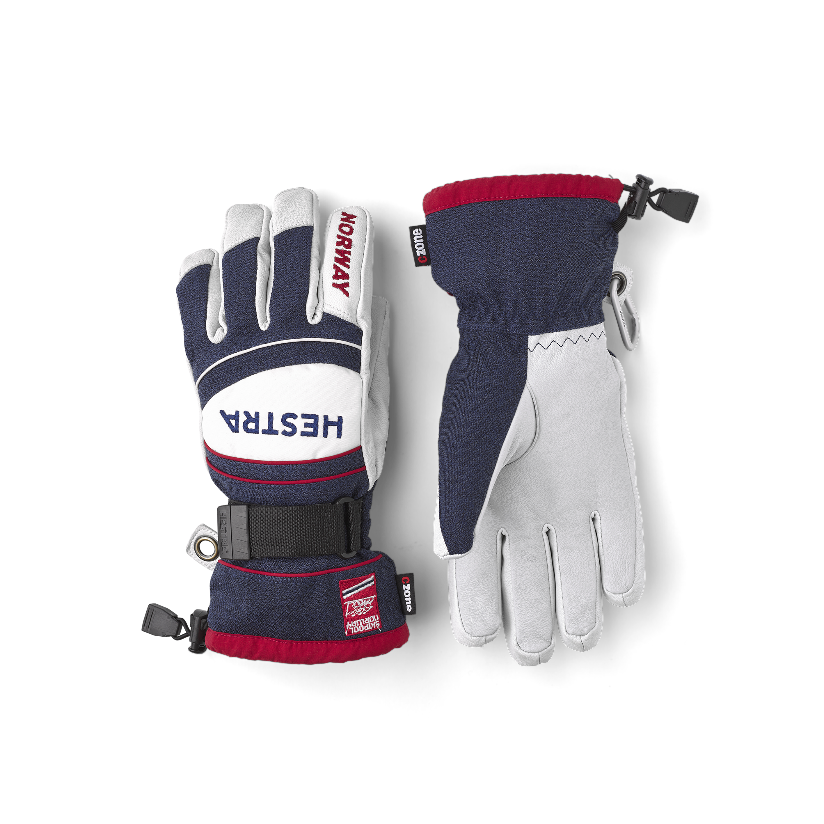 Blue white goat leather and fabric glove