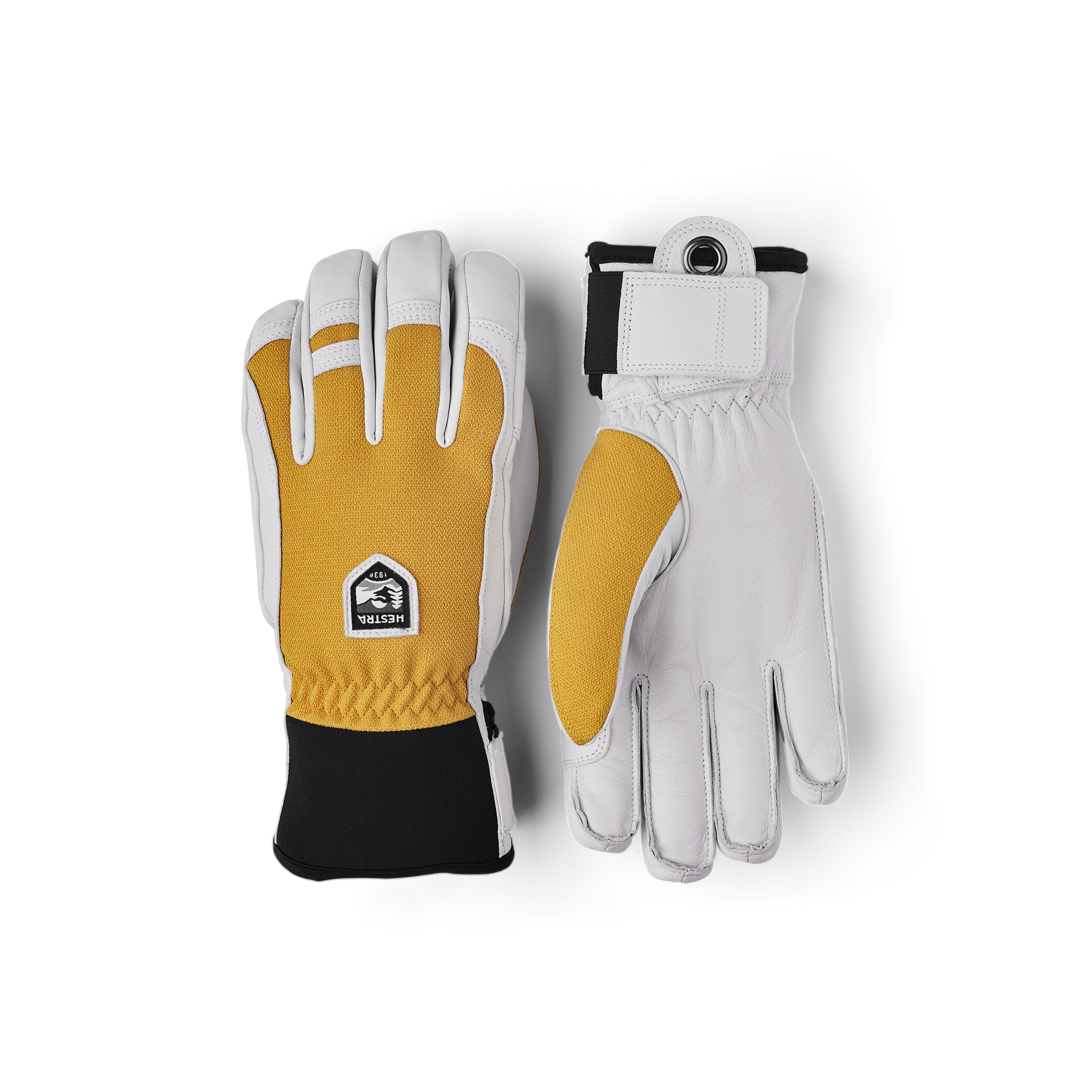 Yellow ski glove with white goat leather palm