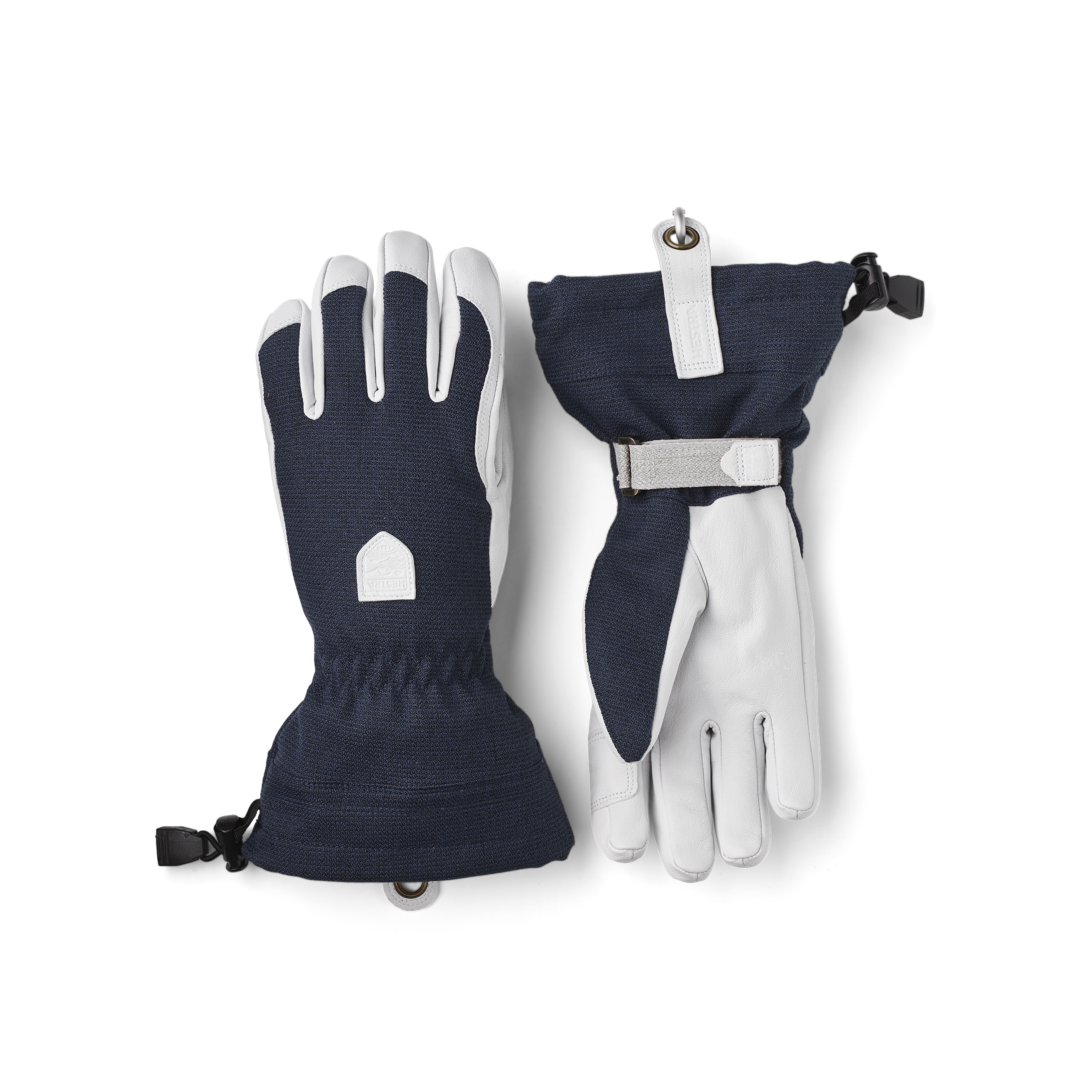 Dark blue ski glove with white goat leather palm