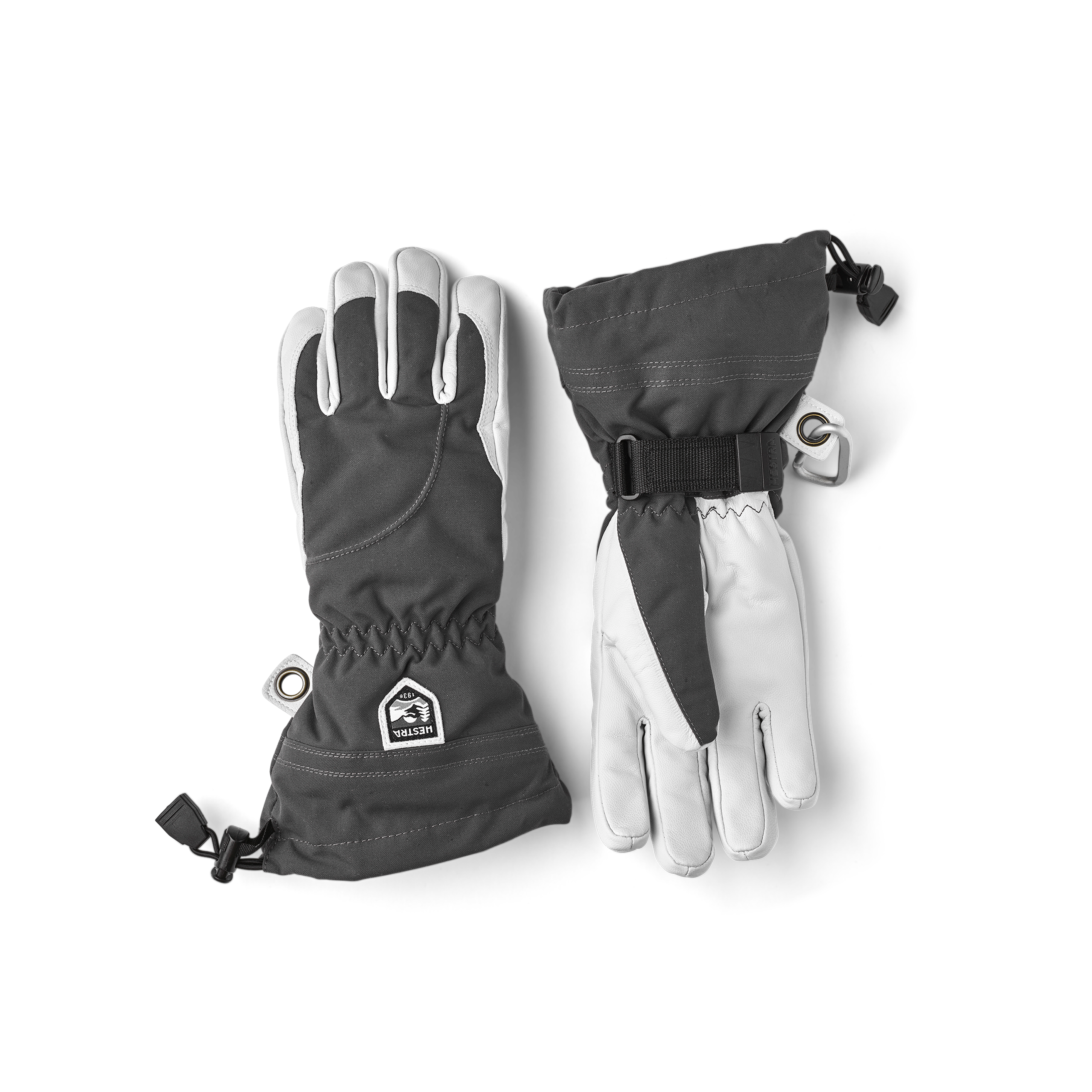 Light purple ski glove with white goat leather palm