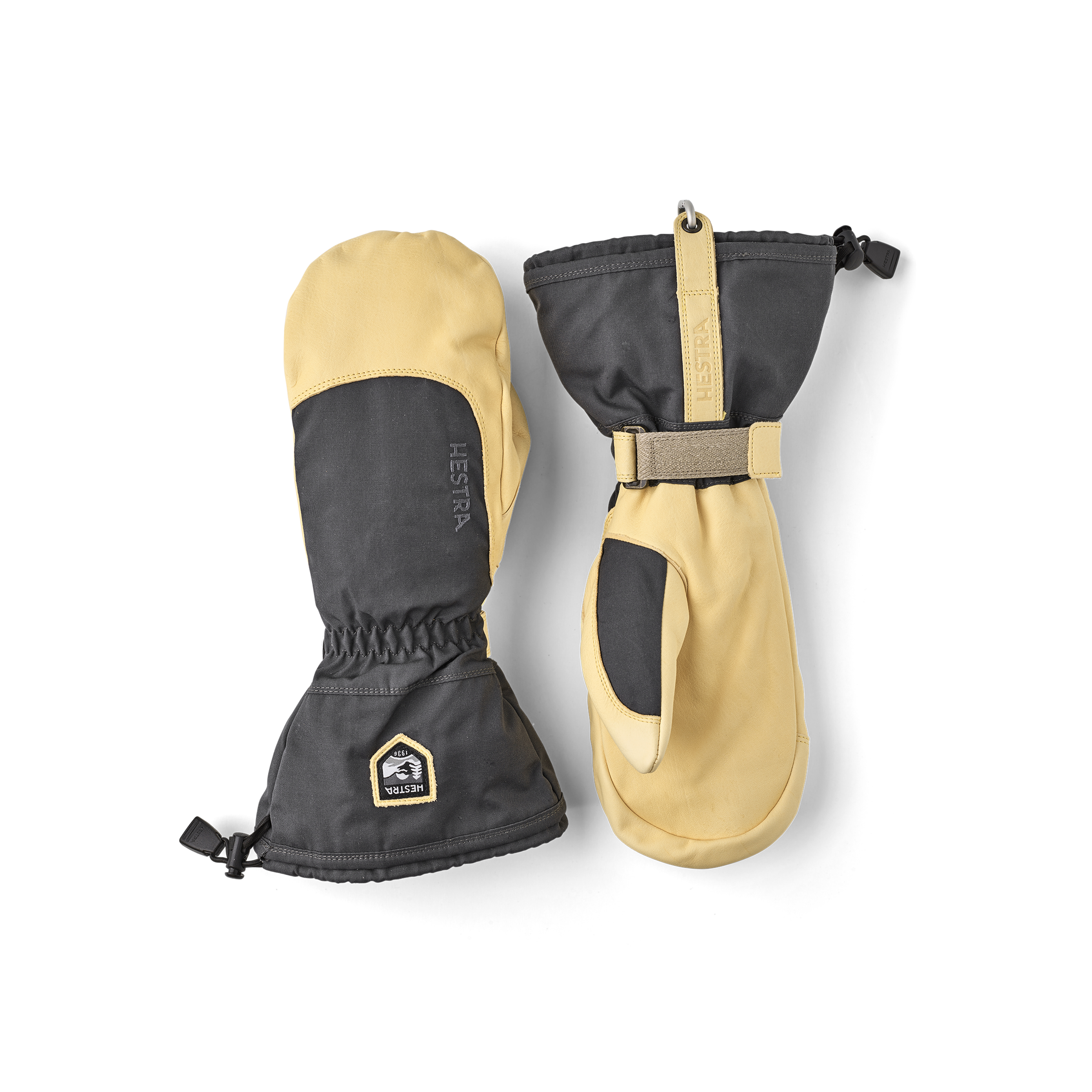 Gray mitten with yellow cow hide palm
